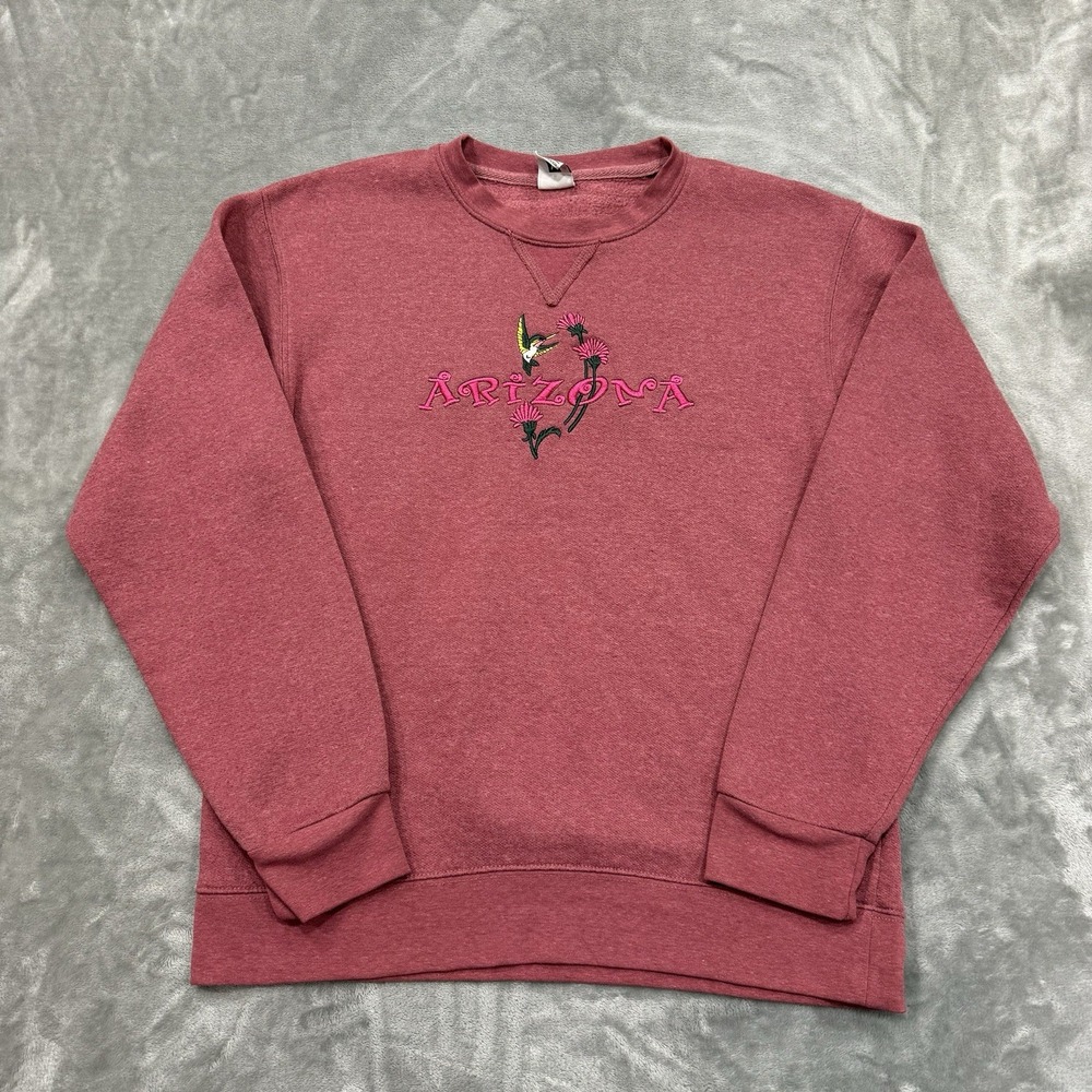 Arizona Sweatshirt Womens Small Pink Long Sleeve Crewneck Embroidered Anderson